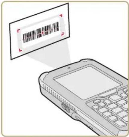 Illustration of a mobile phone displaying a barcode with a magnified inset showing its barcode and surrounding text.