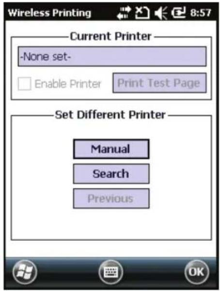 Wireless Printing 8:57 Current Printer -None set- Enable Printer Print Test Page Set Different Printer Manual Search Previous