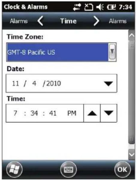 Clock & Alarms Alarms < Time > Alarms Time Zone: GMT-8 Pacific US Date: 11 / 4 /2010 Time: 7 : 34 : 41 PM