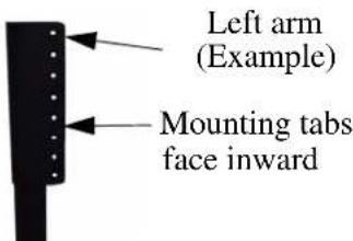 Left arm (Example) Mounting tabs face inward