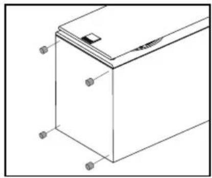 Isometric line drawing of a rectangular container with mounting holes and a small inset showing a lid (no text or symbols)