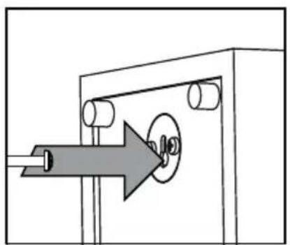 Pure mechanical diagram showing a pulley system with a directional arrow (no text or symbols)