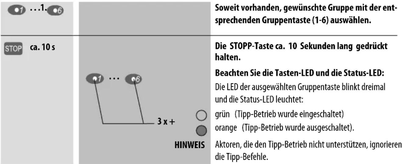 RADEMACHER Rollo Home Control 731005 - Ein- und ausschalten des Tipp-Betriebs - 1