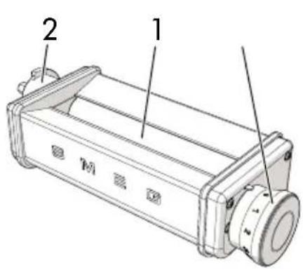 Technical diagram of a mechanical device with labeled parts 1 and 2
