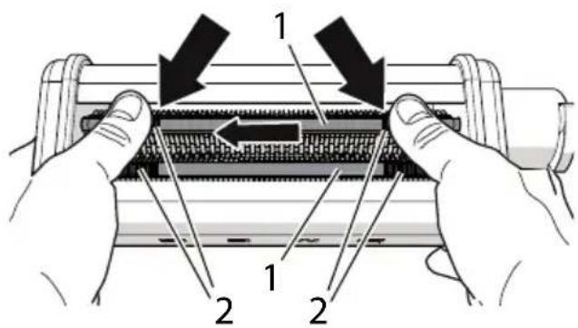 Diagram illustrating a mechanical assembly with labeled parts and directional arrows indicating movement or force.