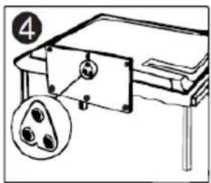 Diagram of a table with labeled parts and an inset showing three circular components, likely illustrating a mechanical or electrical setup.