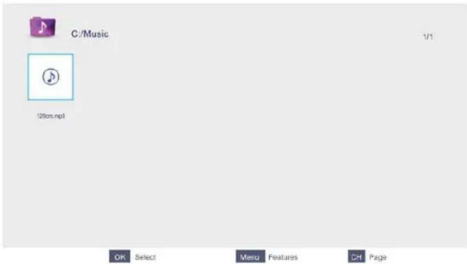 C:/Music (280ms.mp3) 1/1 Ok Select Menu Features CH Page
