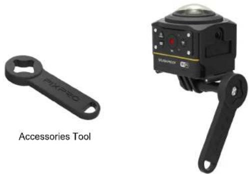 Two hardware components: a black wrench tool and a black sensor device labeled 'FXPRO' (no additional text or symbols visible)
