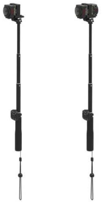 Two black self-tapping station poles with hanging weights, no visible text or symbols