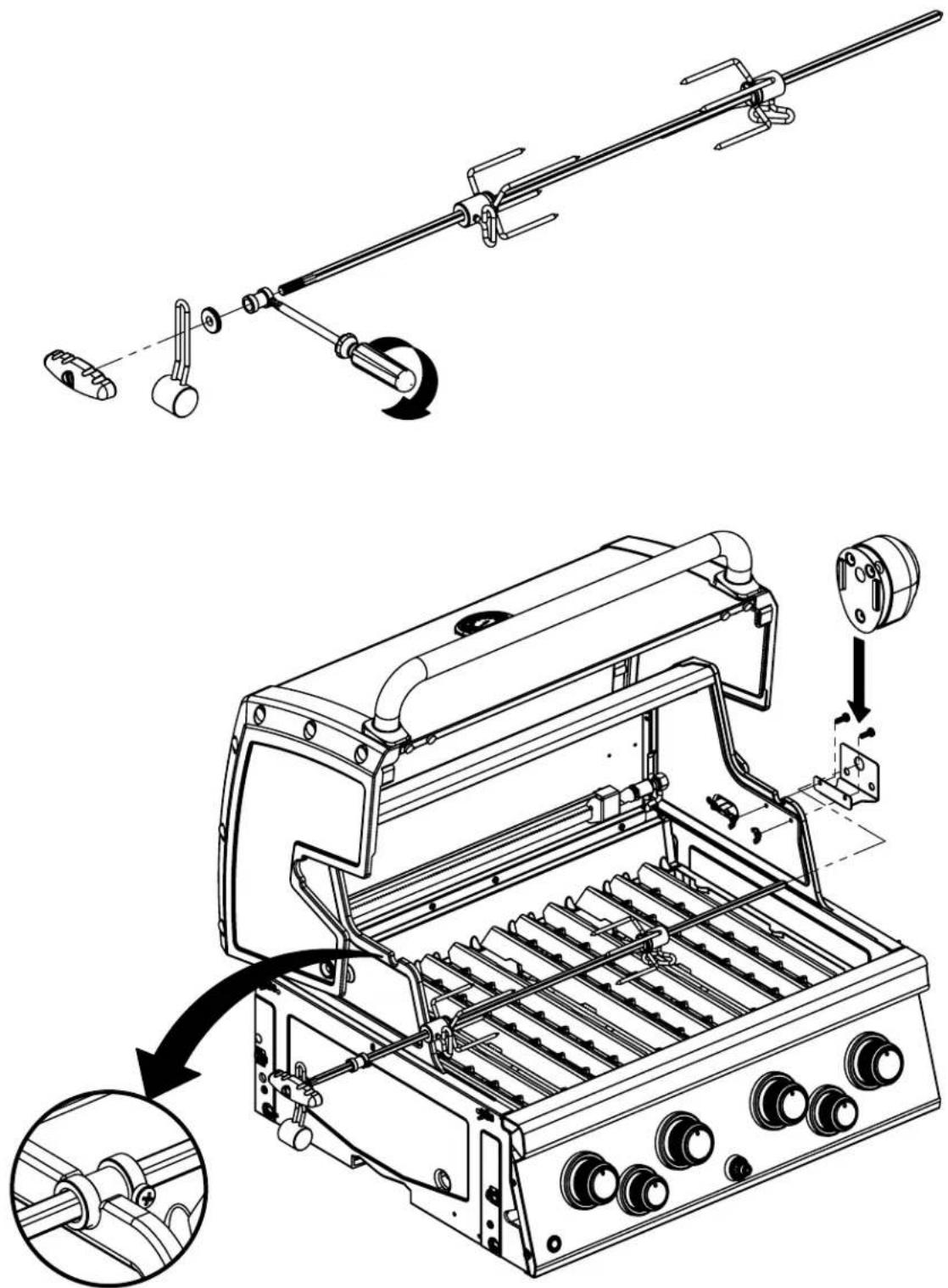 Technical diagram showing assembly of a portable electric vehicle with labeled components and a close-up view of the internal structure.