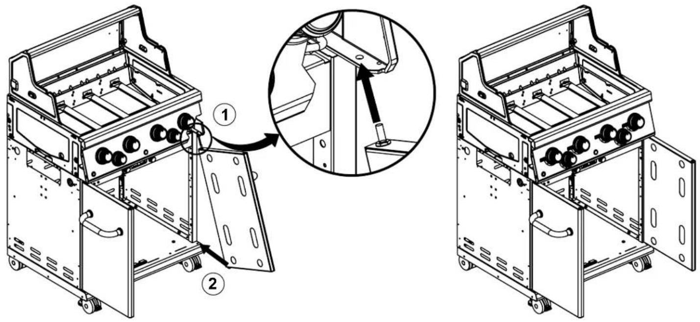 Technical diagram showing two views of a mechanical device with labeled components and an inset detail view highlighting a specific part.