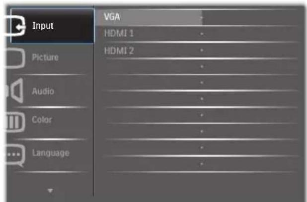 Input VGA HDMI 1 HDMI 2 Picture Audio Color Language