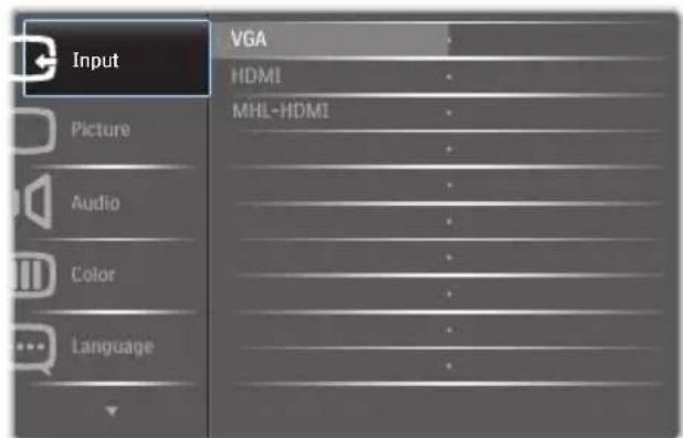 Input VGA HDMI MHL-HDMI Picture Audio Color Language