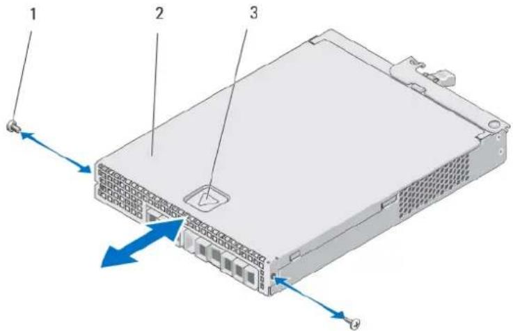 Diagram of a server rack with labeled components and directional arrows indicating flow or movement