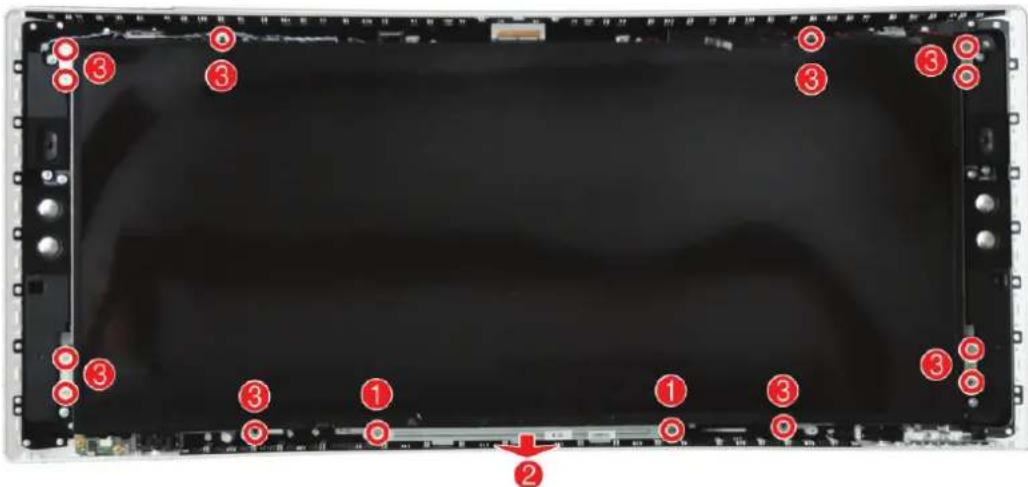 Diagram of a device rear panel with numbered red annotations highlighting specific components or areas.