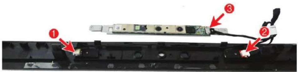 Labeled diagram of an electronic device showing components and wiring, with numbered annotations pointing to key parts.