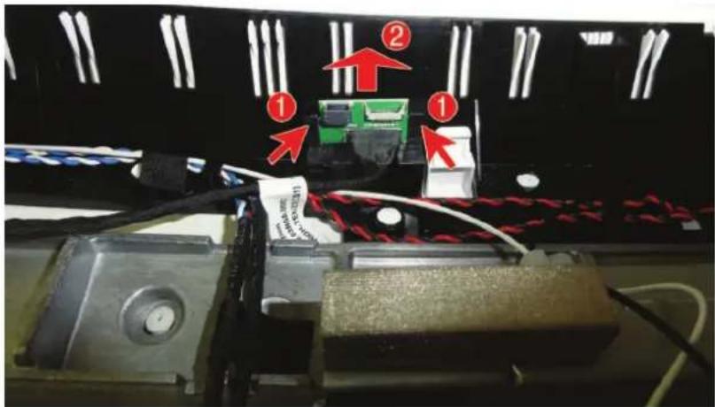 Labeled diagram of an electronic device showing components with numbered annotations and red arrows indicating flow or movement.