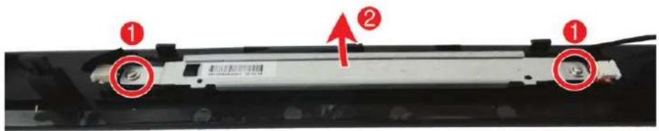 Diagram of a device component with numbered parts and red annotations indicating features