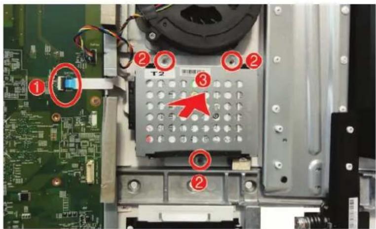 Labeled photo of a computer motherboard with numbered components and a red arrow pointing to component 3