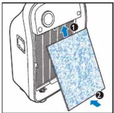 Diagram of a device with labeled parts showing airflow or heat transfer, including numbered arrows and a textured panel.