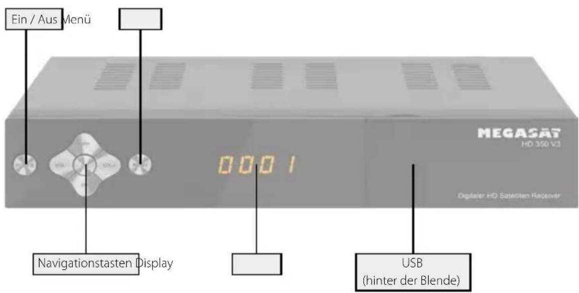 Ein / Aus Menü Navigationstasten Display 0001 MEGASAT HD 350 V3 Digitaler HD Sateliten Receiver USB (hinter der Blende)