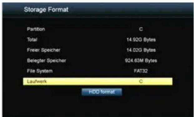Storage Format Partition C Total 14.92G Bytes Freier Speicher 14.02G Bytes Belegter Speicher 924.63M Bytes File System FAT32 Lauwerk C HDD format