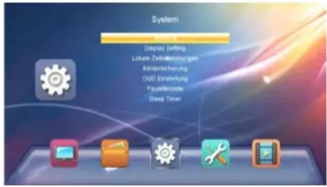 System Display Setting Lokale Zentralistellungen Kindersicherung OGD Einsteriftung Playoffristierte Stepi Timer
