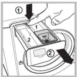 Diagram showing a hand inserting a device into a device with labeled parts and arrows indicating direction of movement.