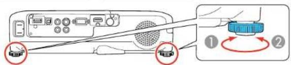 Diagram showing device connection with labeled parts and directional arrows indicating rotation or adjustment