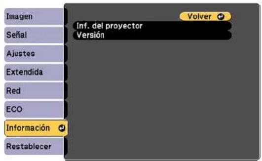 Imagen Señal Ajustes Extendida Red ECO Información Restablecer Inf. del proyector Versión Volver