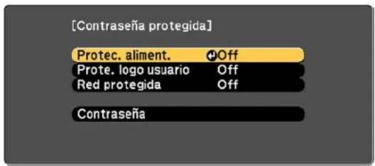 [Contraseña protegida] Protec. aliment. +Off Prote. logo usuario Off Red protegida Off Contraseña