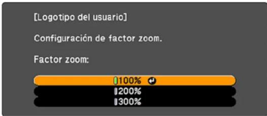 [Logotipo del usuario] Configuración de factor zoom. Factor zoom: 100% 200% 300%