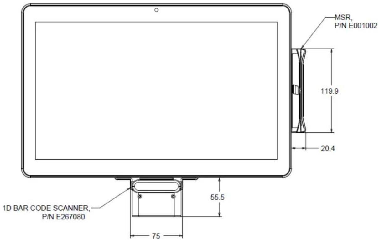 MSR, P/N E001002 119.9 20.4 55.5 75 1D BAR CODE SCANNER, P/N E267080