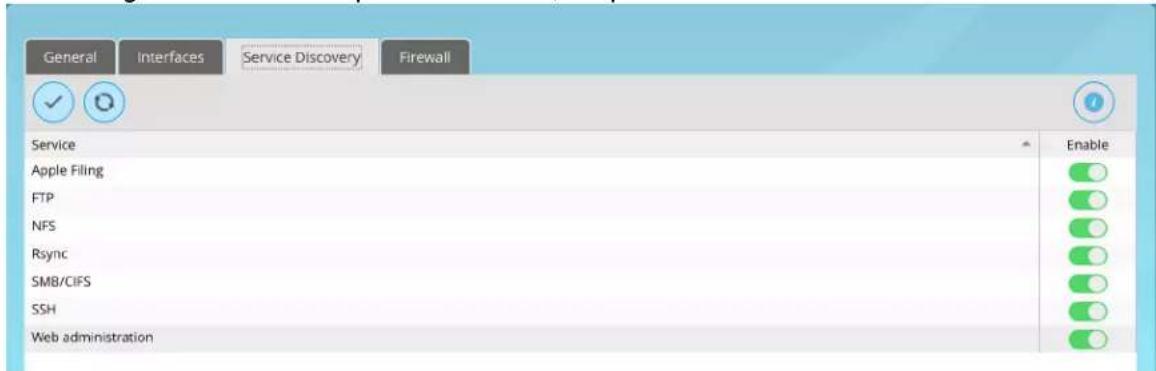 General Interfaces Service Discovery Firewall Service Apple Filing FTP NFS Rsync SMB/CIFS SSH Web administration Enable