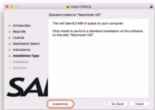 Standard Install on "Macintosh HD" This will take 6.3 MB of space on your computer. Click install to perform a standard installation of this software on the disk "Macintosh HD". Customize Go Back Install