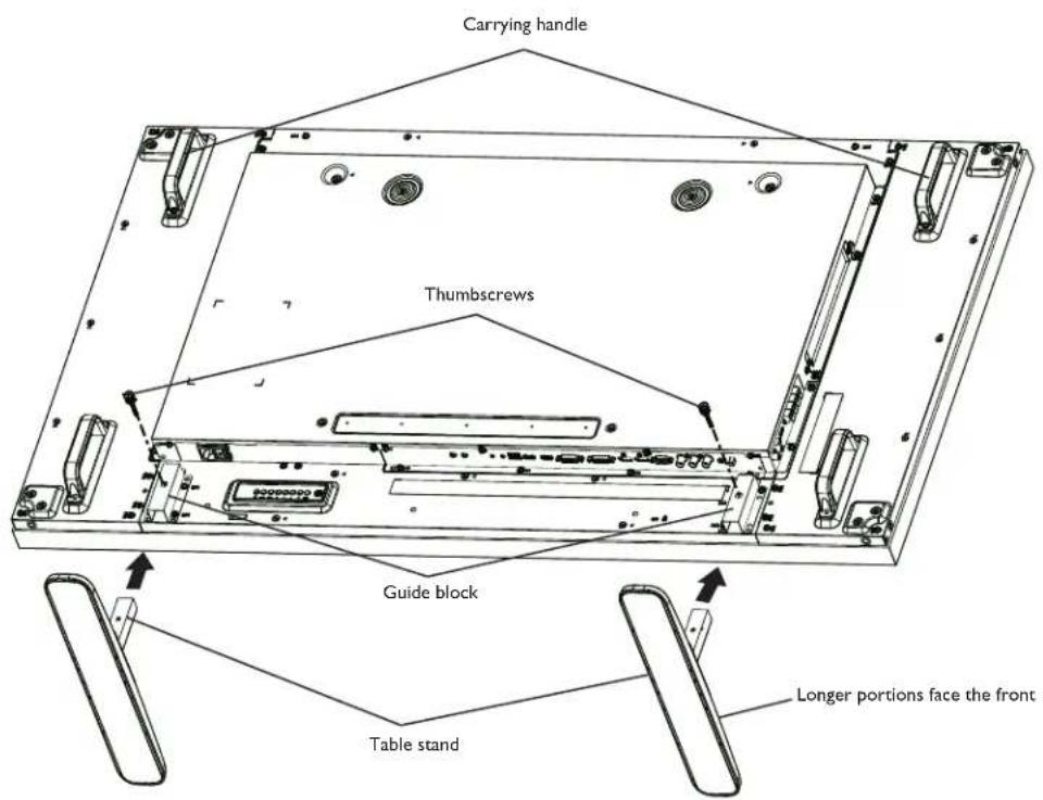 Carrying handle Thumbscrews Guide block Table stand Longer portions face the front