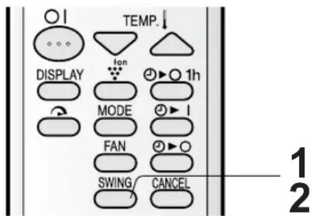 TEMP. DISPLAY Ion 1h MODE FAN SWING CANCEL 1 2