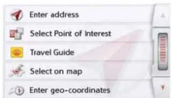 Enter address Select Point of Interest Travel Guide Select on map Enter geo-coordinates