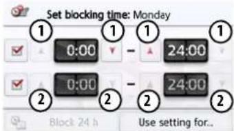 Set blocking time: Monday 1 1 1 0:00 - 24:00 2 0:00 - 24:00 Block 24 h Use setting for...