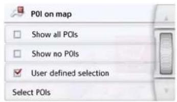 POI on map Show all POIs Show no POIs User defined selection Select POIs