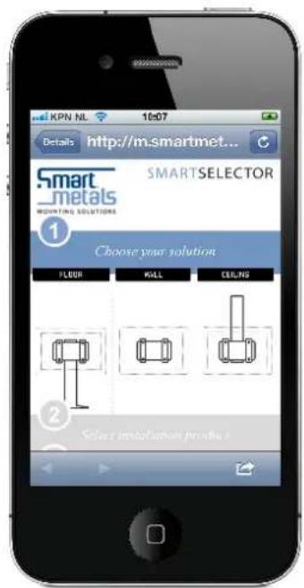 KPN NL 10:07 Details http://m.smartmet... SMARTSELECTOR smart_metals MOVATING SOLUTIONS Choose your solution FLOOR WALL CEILING Select installation profile