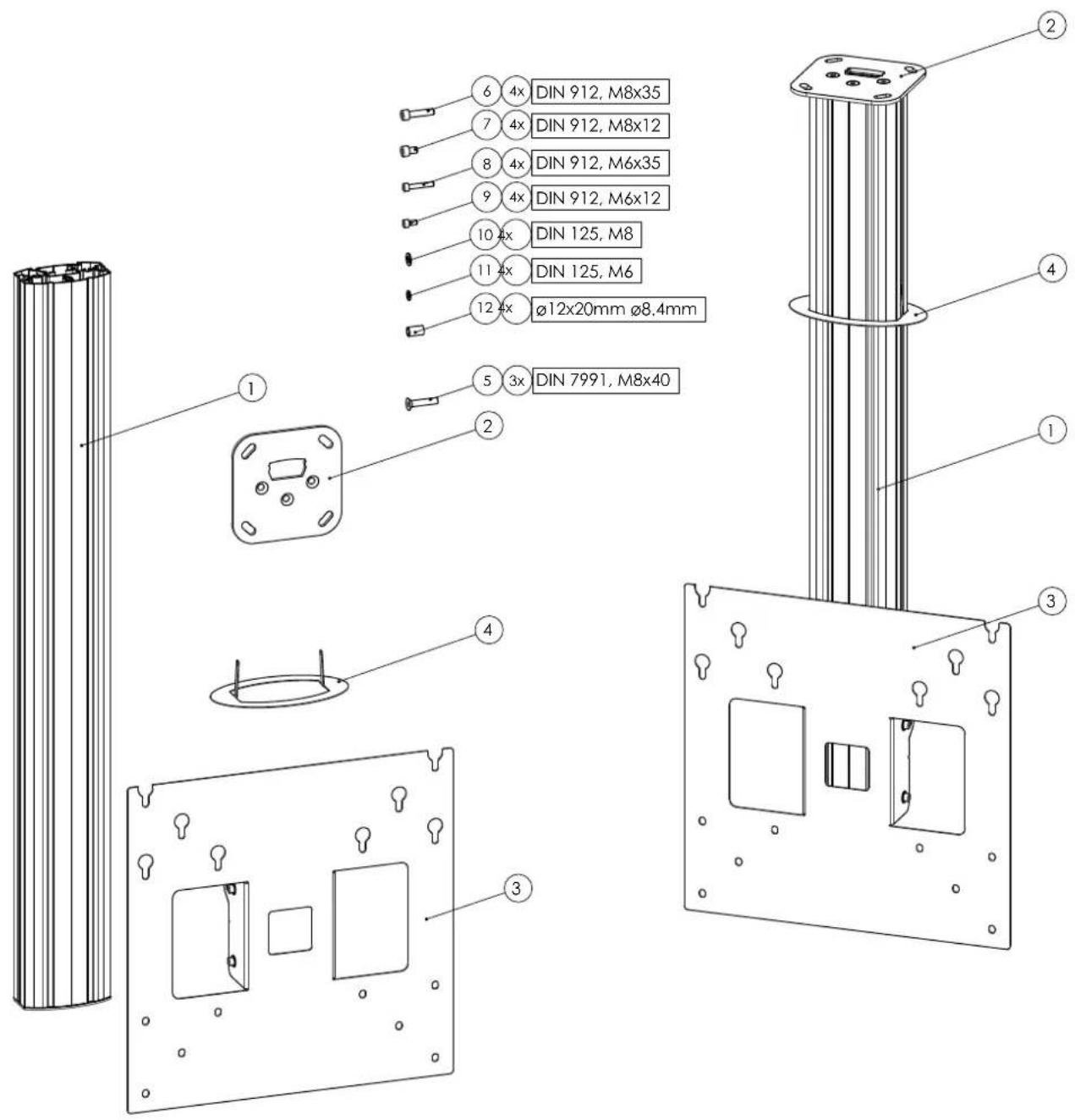 6 4x DIN 912, M8x35 7 4x DIN 912, M8x12 8 4x DIN 912, M6x35 9 4x DIN 912, M6x12 10 4x DIN 125, M8 11 4x DIN 125, M6 12 4x Ø12x20mm Ø8.4mm 5 3x DIN 7991, M8x40 ① ② ③ ④ ⑤ ⑥