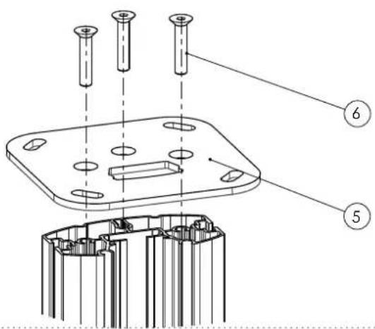 Technical diagram of a mechanical assembly with numbered parts, showing exploded and assembled views of a component.