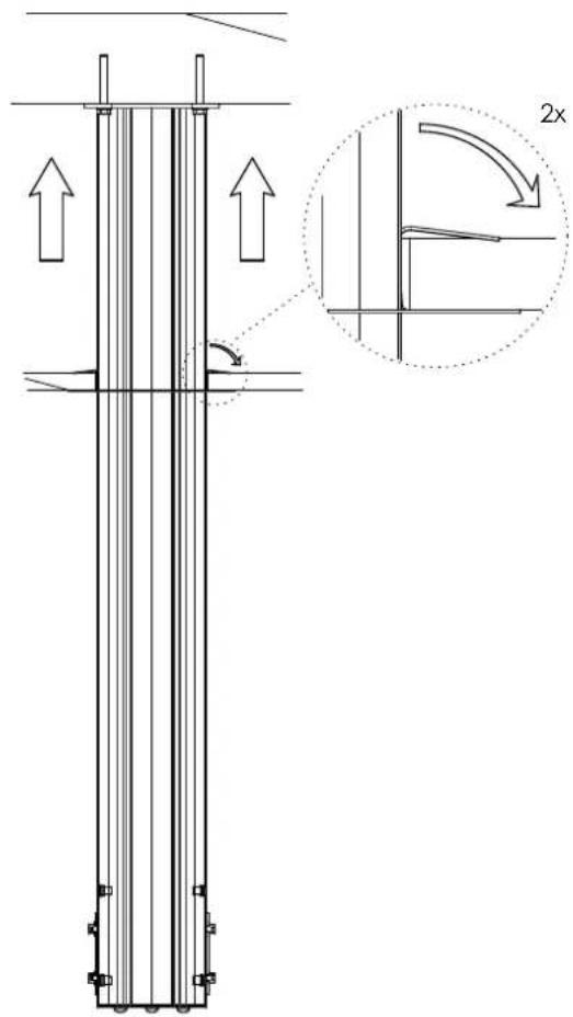 Technical diagram showing structural connection details with arrows and a magnified inset highlighting a 2x increase in slope.