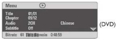 Menu Title 01/01 Chapter 09/12 Audio 2CH Chinese Subtitle Off Bitrate 61 TINJIMmain 0:48:59 (DVD)