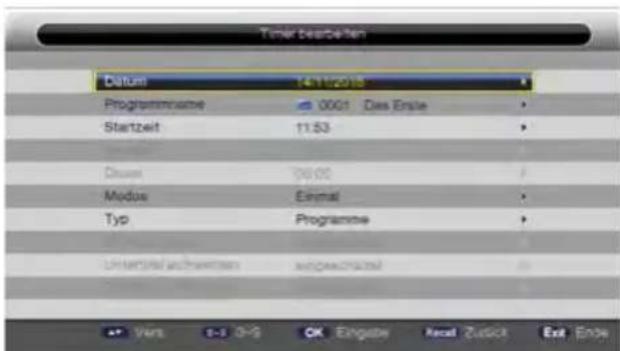 Timer besteiten Datum 14/11/2018 Programmname 0001 Das Ende Startzeit 11:53 Dauer 00:00 Modus Einmal Typ Programme Unteroidal wachwerten megacrosszahl + Vert 0-3 0-9 OK Engage Real Zustich Exit Ende