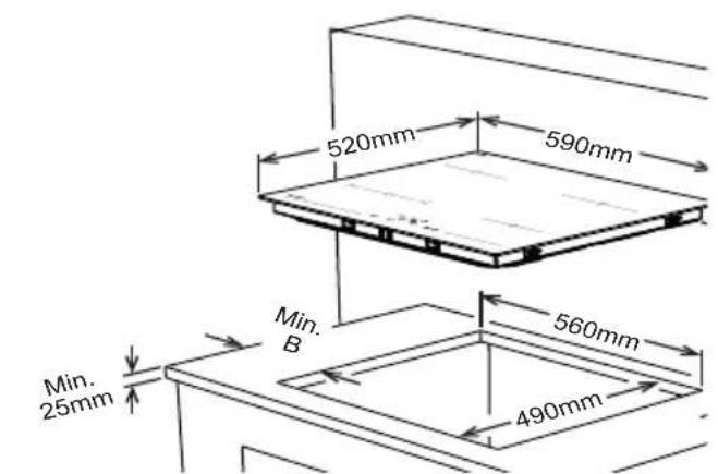 520mm 590mm 560mm 490mm Min. B Min. 25mm