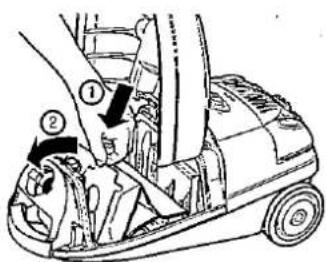 Diagram of a car interior showing labeled parts and directional arrows indicating movement or assembly.