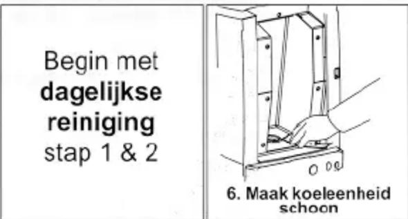 Begin met dagelijkse reiniging stap 1 & 2 6. Maak koeleenheid schoon
