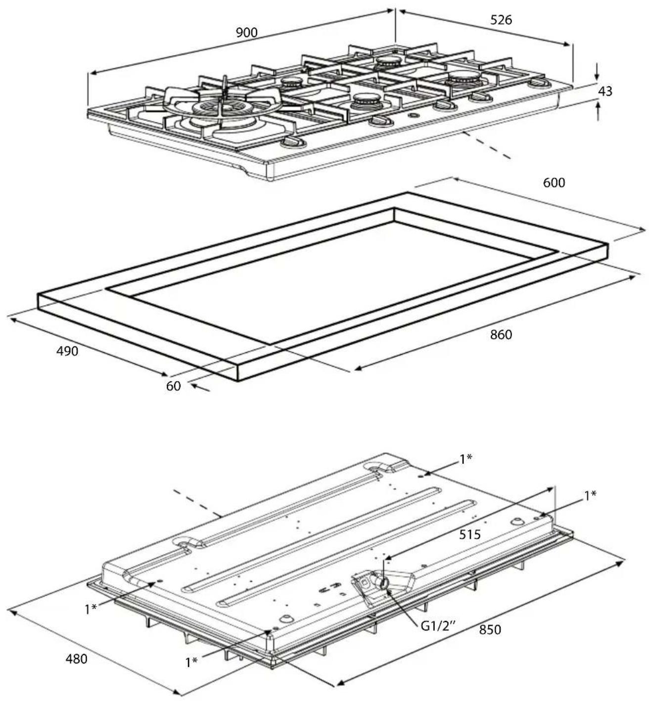 Atag HG6211BA - Befestigungspunkte Montagebügel - 10